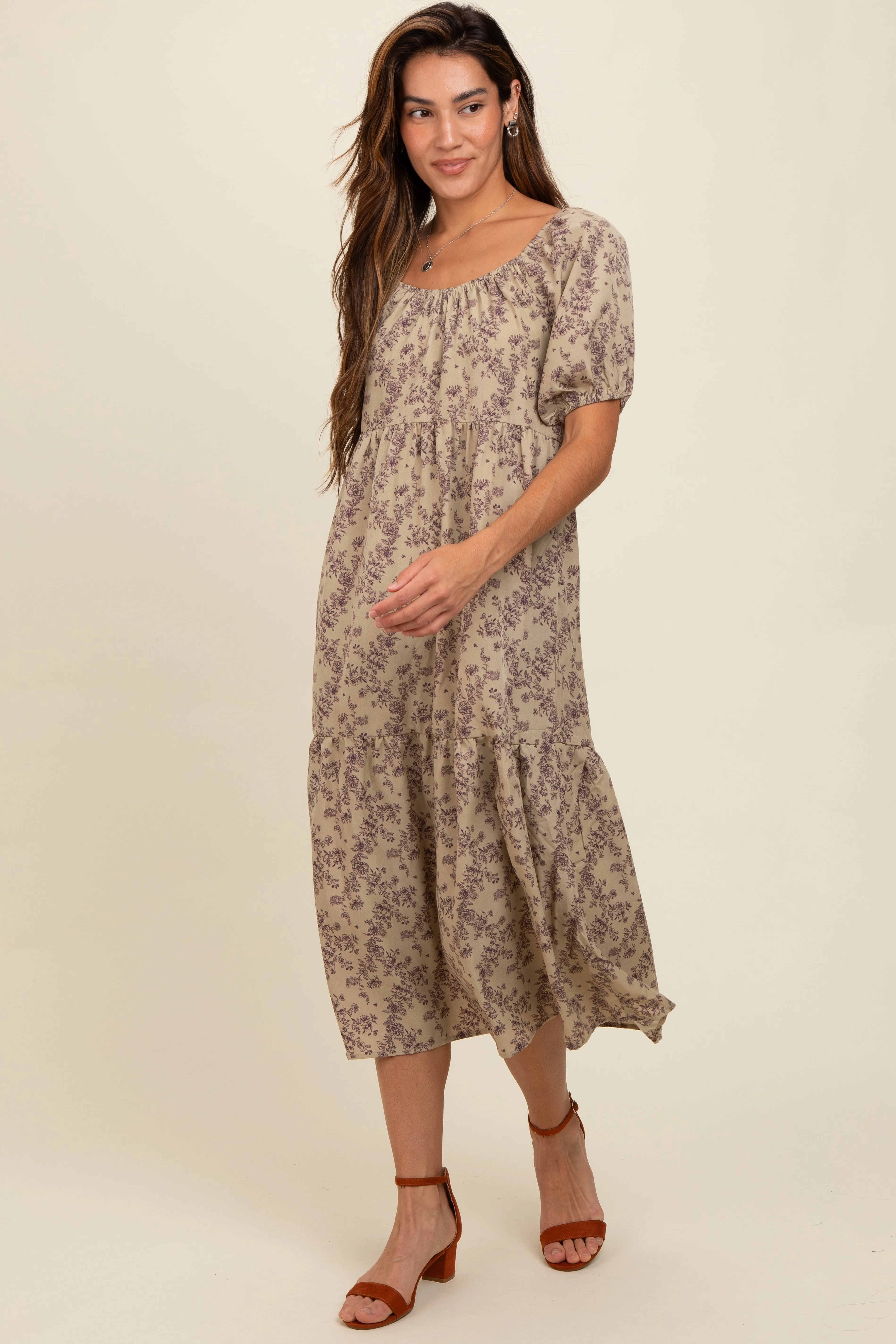 Mocha Floral Ruffle Hem Midi Dress sold by Pinkblush product image thumbnail 4