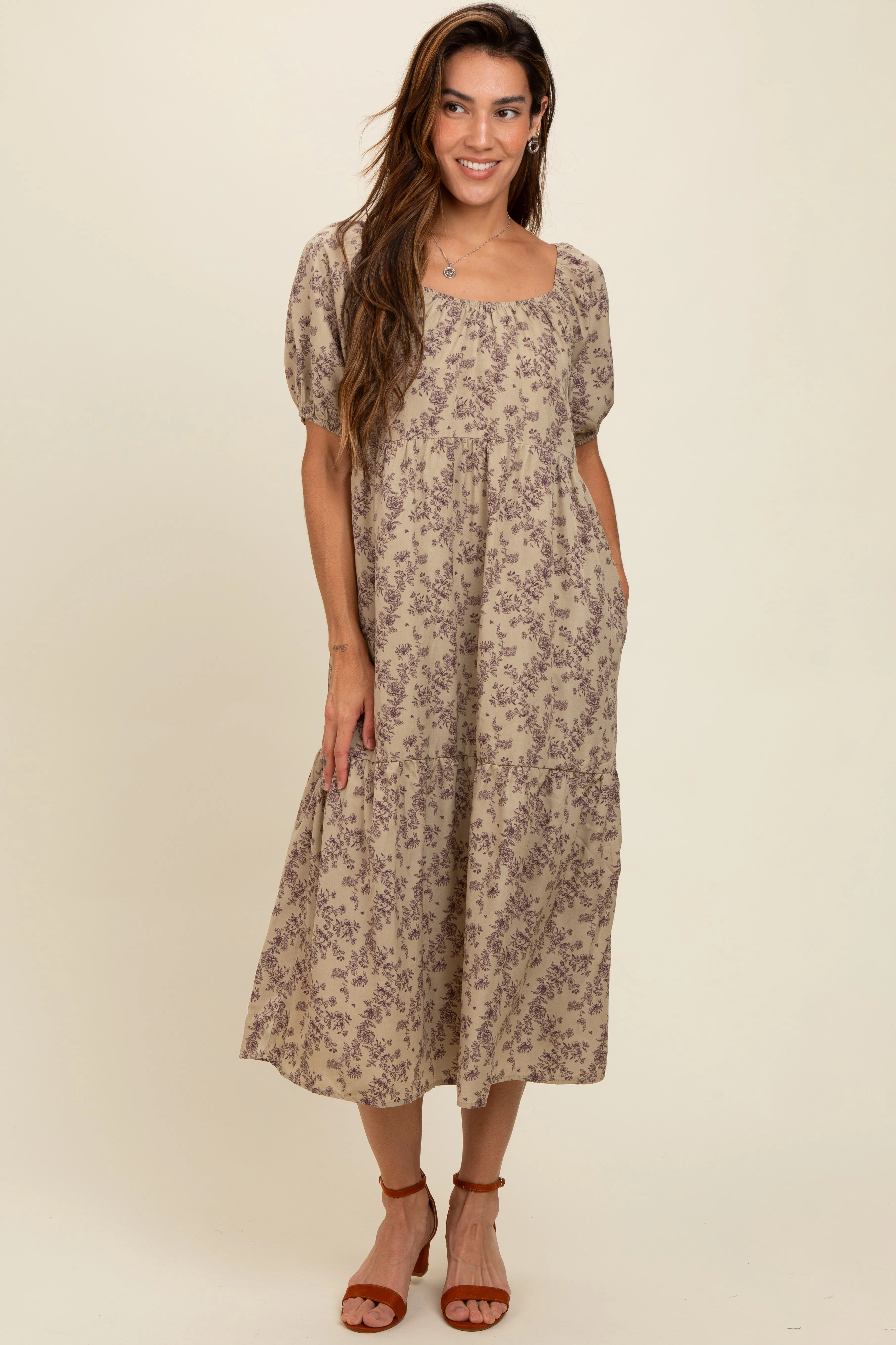 Mocha Floral Ruffle Hem Midi Dress sold by Pinkblush product image thumbnail 5