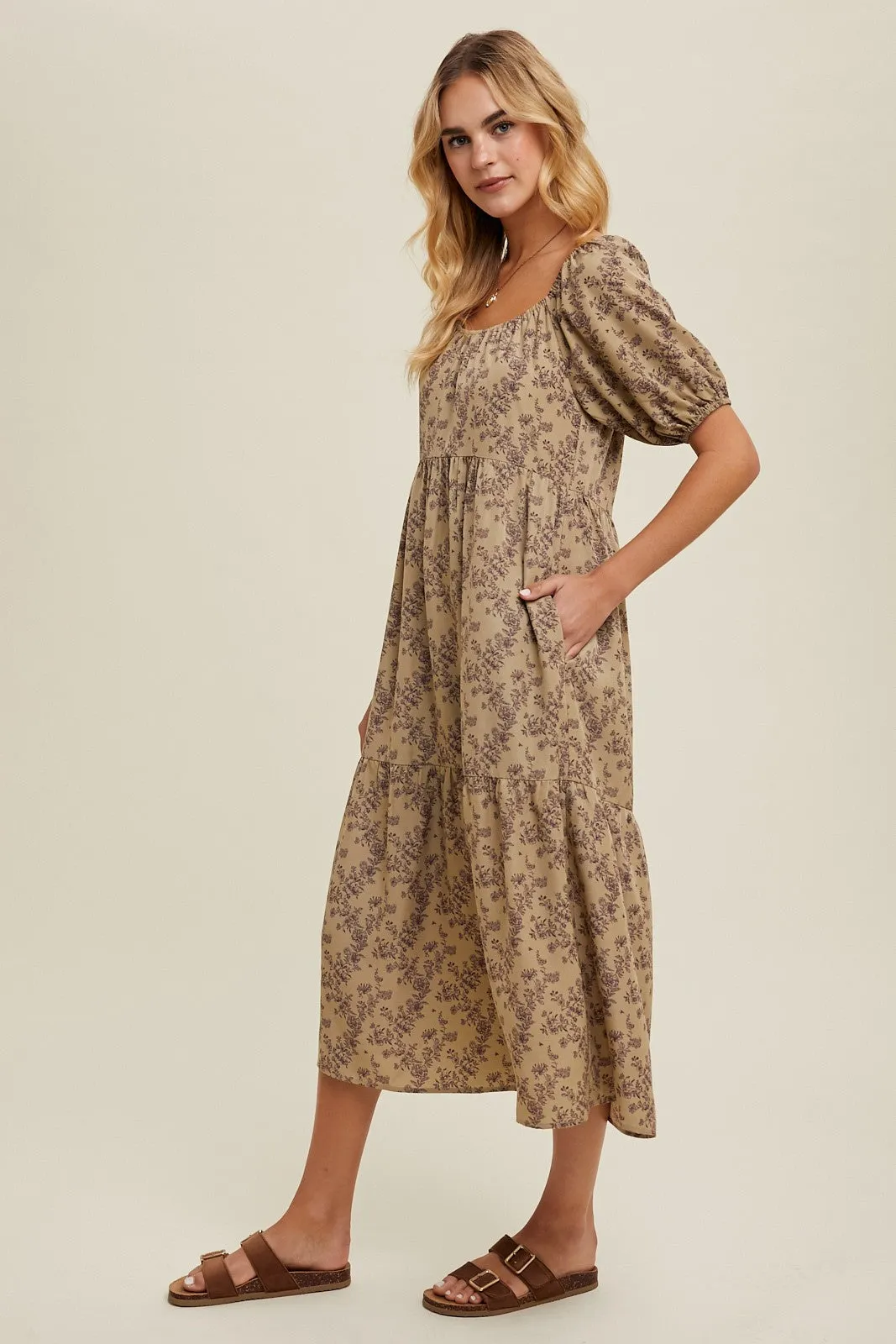 Mocha Floral Ruffle Hem Midi Dress sold by Pinkblush product image thumbnail 2