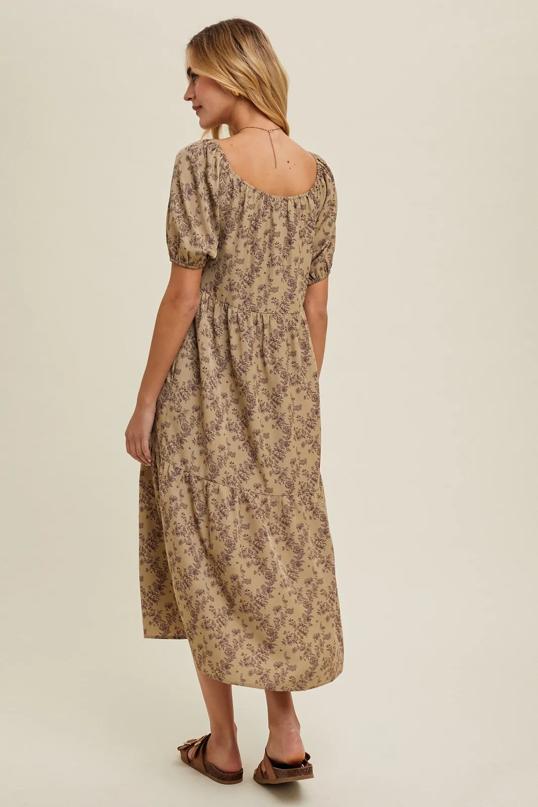 Mocha Floral Ruffle Hem Midi Dress sold by Pinkblush product image thumbnail 3