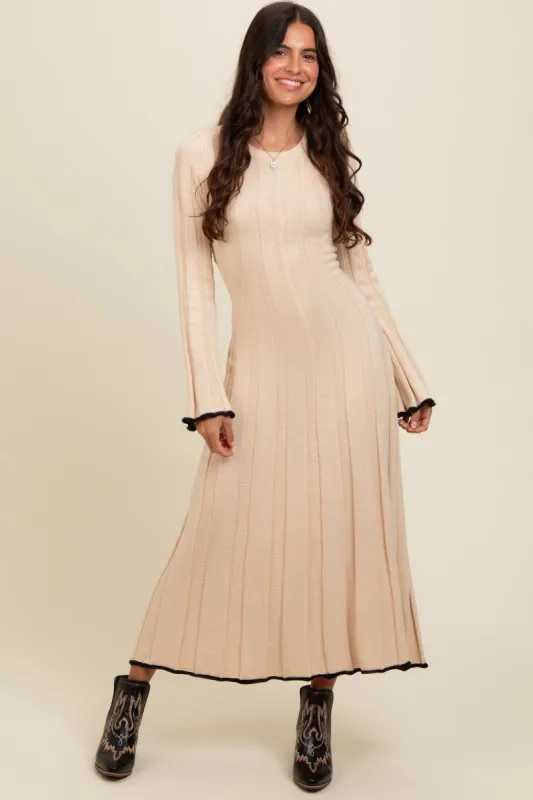 Cream Sweater Knit Bell Sleeve Back Cutout Maxi Dress sold by Pinkblush