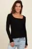 Black Ribbed Square Neck Long Sleeve Top sold by Pinkblush