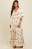 Cream Floral Deep V-Neck Maxi Dress sold by Pinkblush