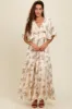 Cream Floral Deep V-Neck Maxi Dress sold by Pinkblush