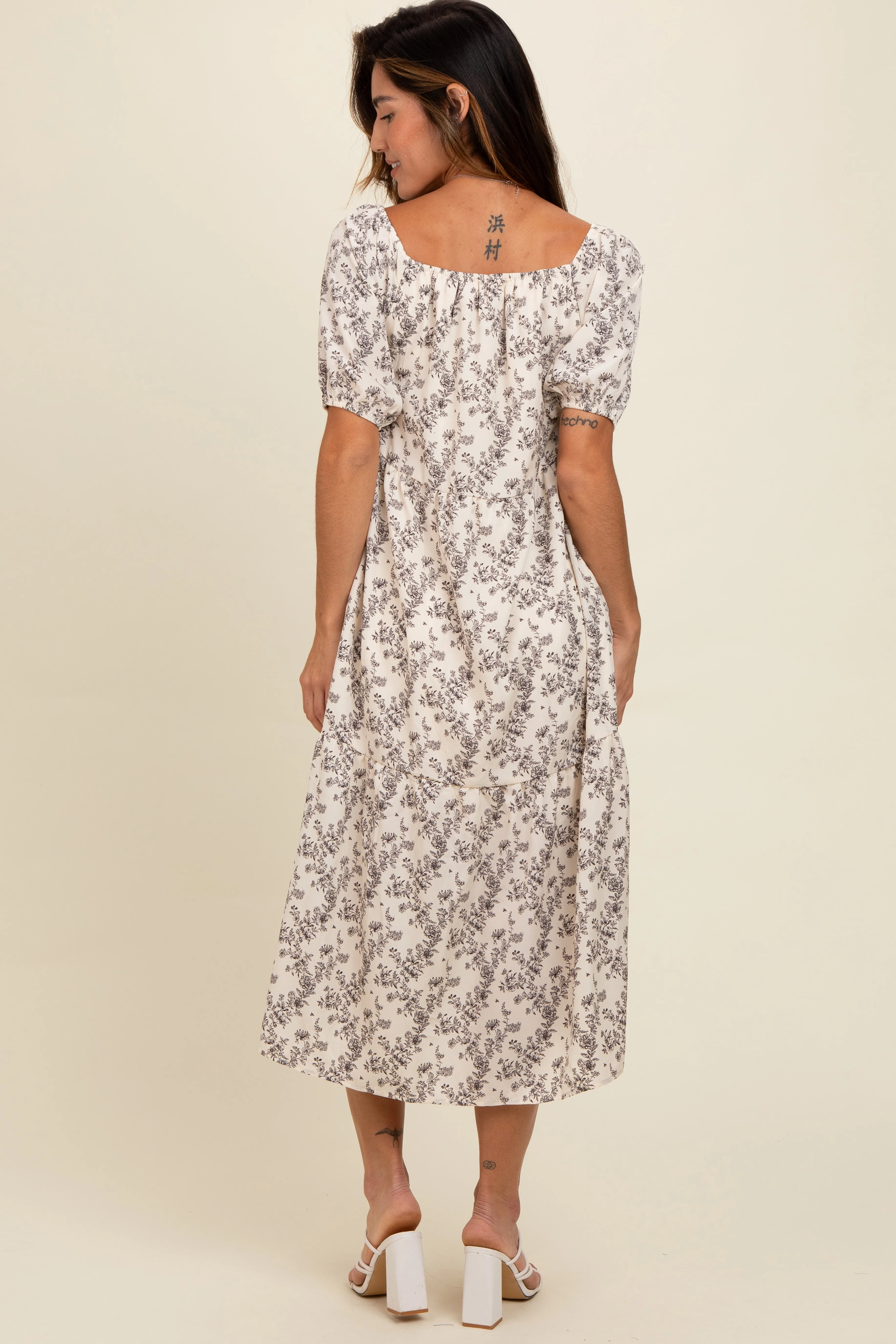 Cream Floral Ruffle Hem Midi Dress sold by Pinkblush product image thumbnail 3