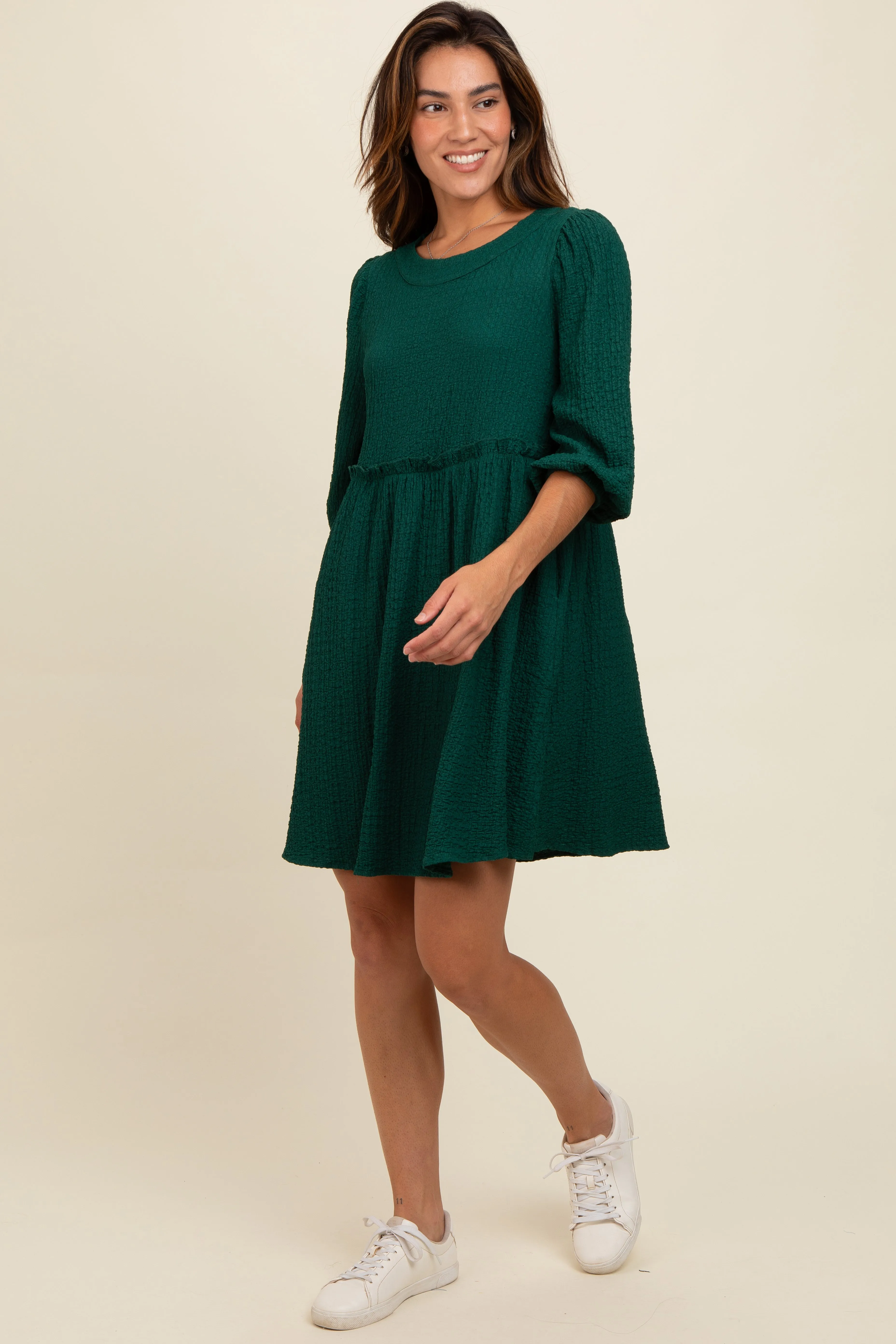 Forest Green Knit Ruffle Trim Dress sold by Pinkblush product image thumbnail 2