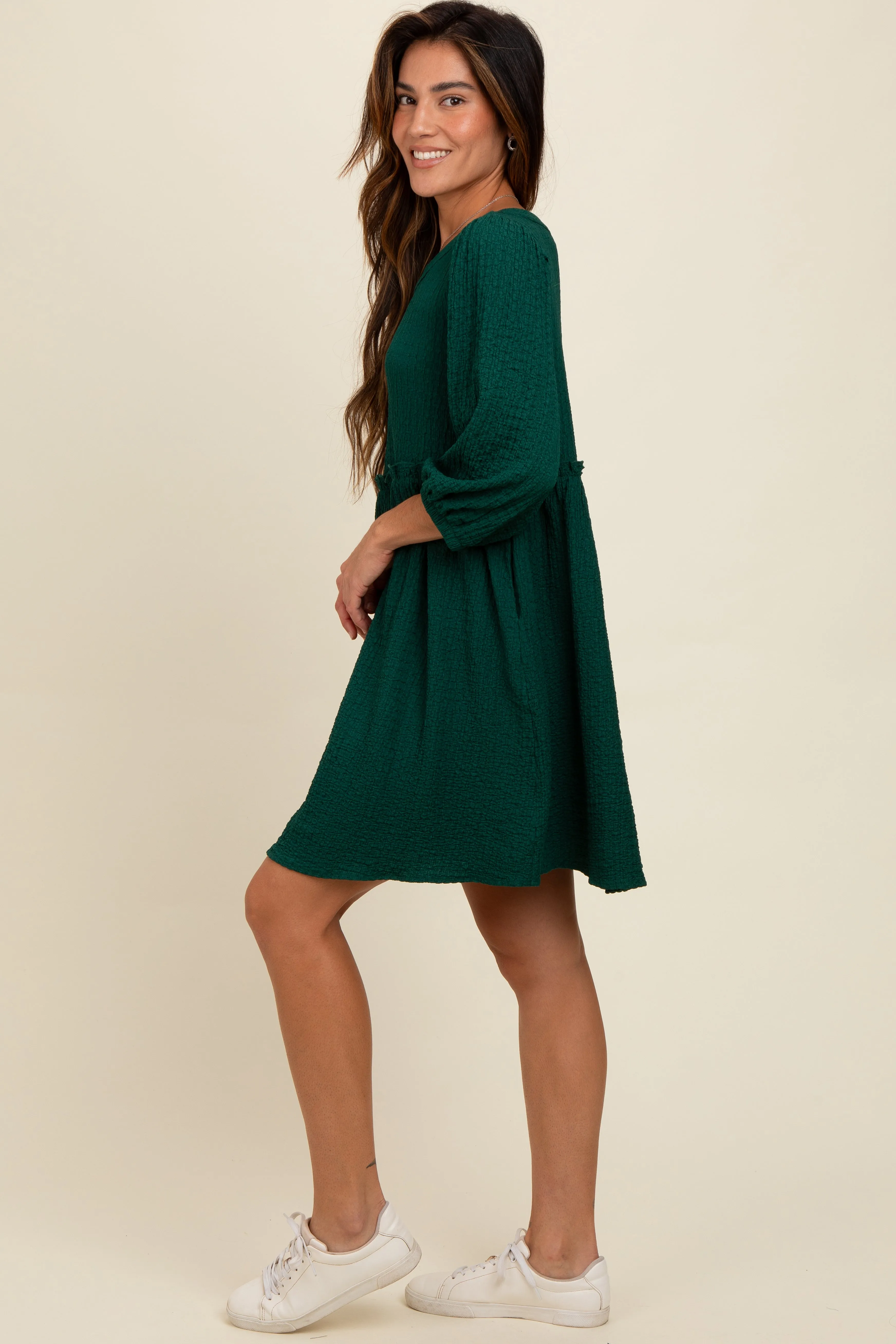 Forest Green Knit Ruffle Trim Dress sold by Pinkblush product image thumbnail 3
