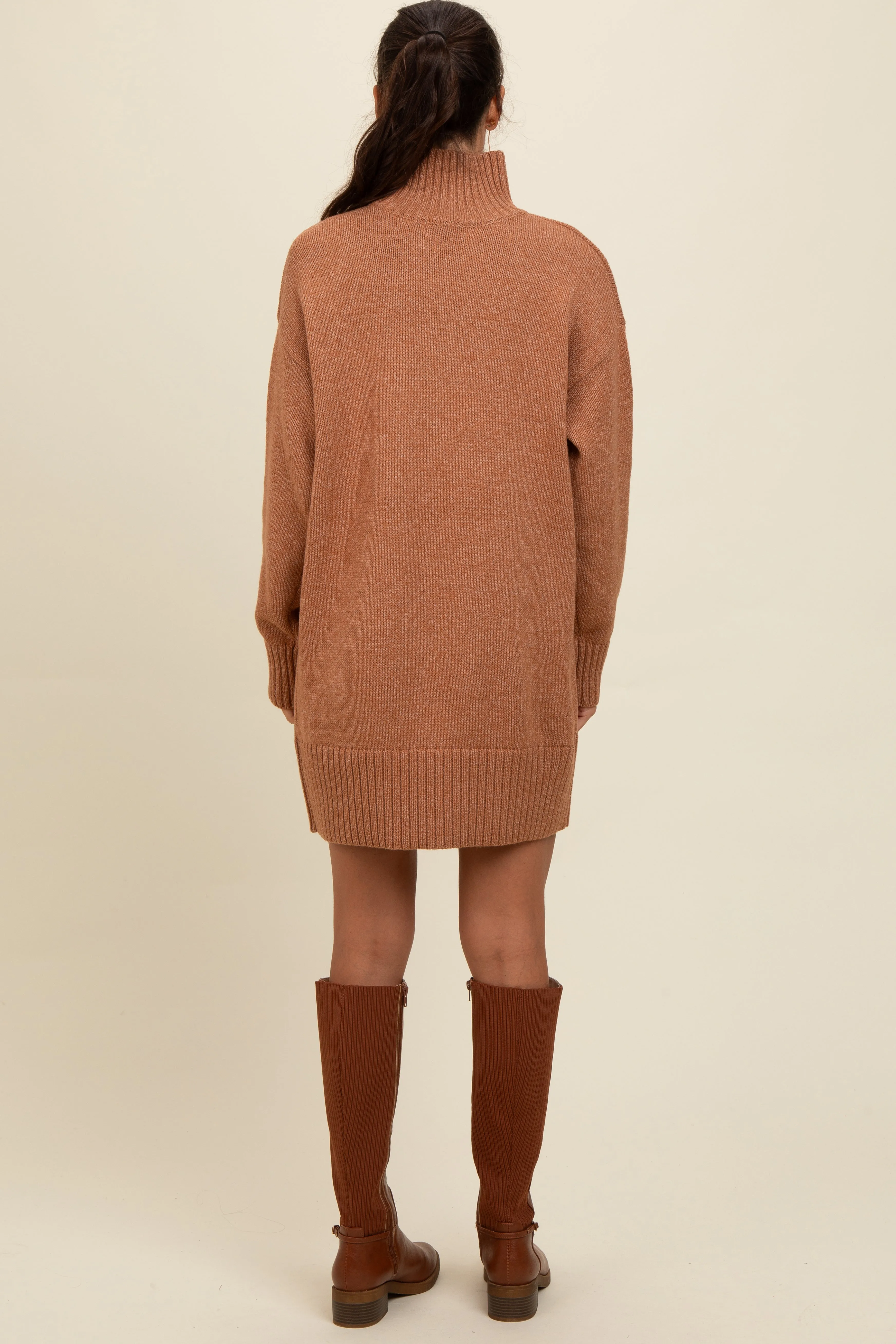Camel Turtle Neck Mini Sweater Dress sold by Pinkblush product image thumbnail 4