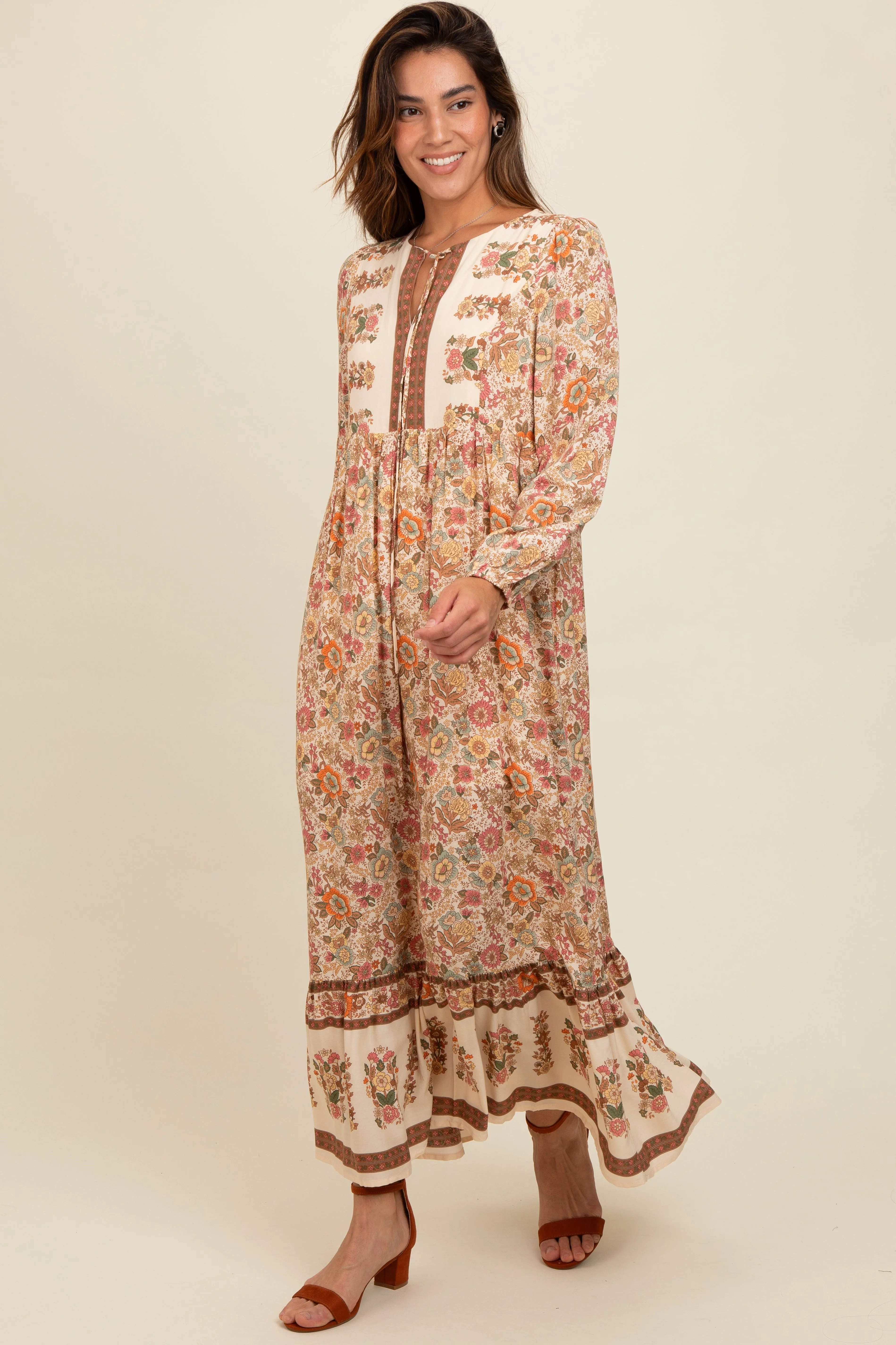 Cream Floral Border Print Maxi Dress sold by Pinkblush product image thumbnail 2