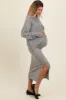 Heather Grey Knit Asymmetrical Top Midi Skirt Maternity Set sold by Pinkblush