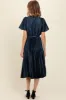 Navy Satin Pleated Sash Tie Midi Dress sold by Pinkblush