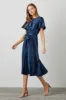 Navy Satin Pleated Sash Tie Midi Dress sold by Pinkblush