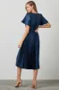 Navy Satin Pleated Sash Tie Midi Dress sold by Pinkblush