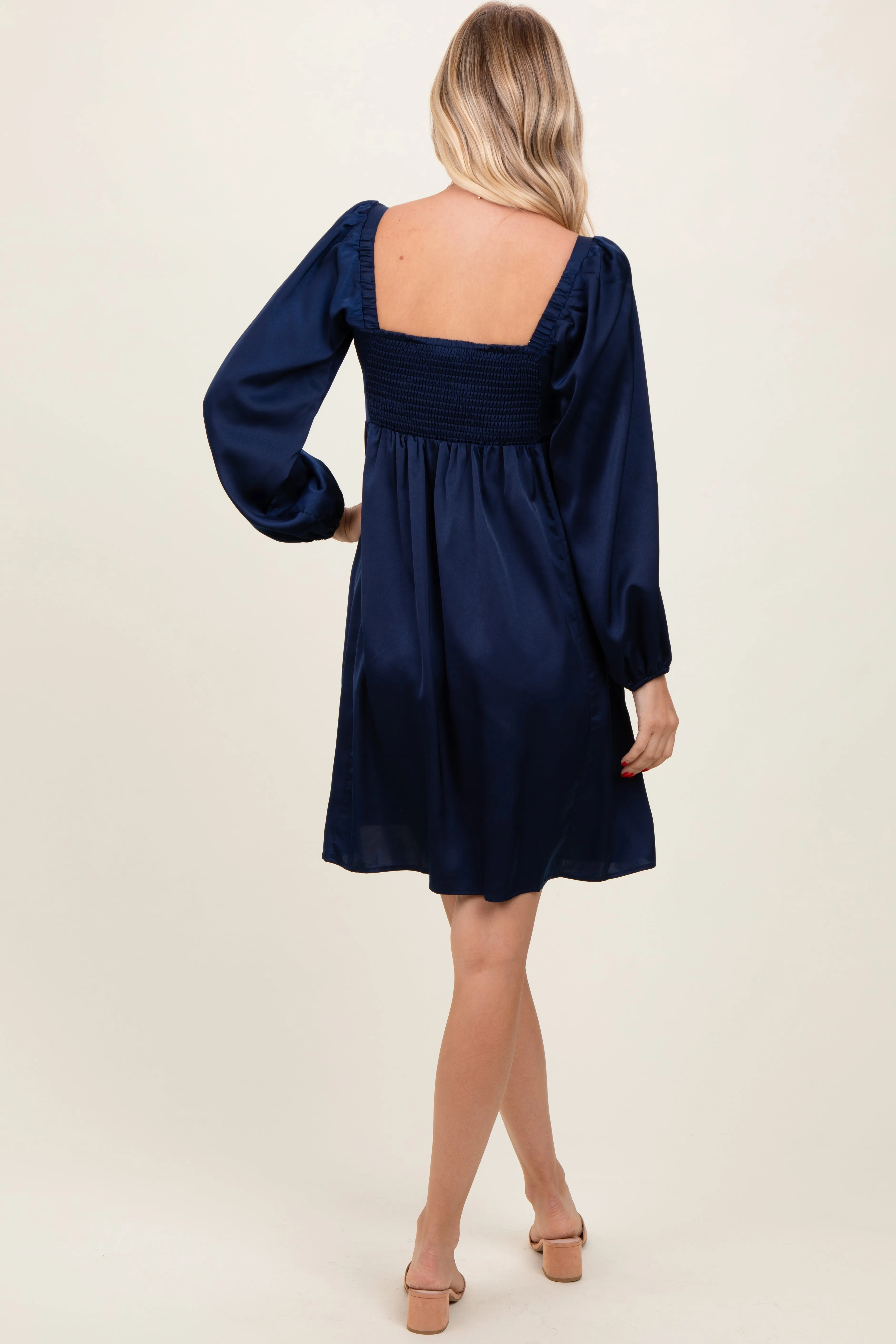 Navy Blue Satin Pleated Detail Bodice Dress sold by Pinkblush product image thumbnail 3