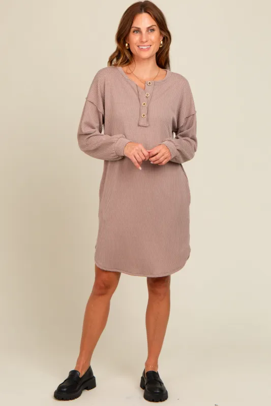 Mocha Ribbed Button Accent Dress sold by Pinkblush
