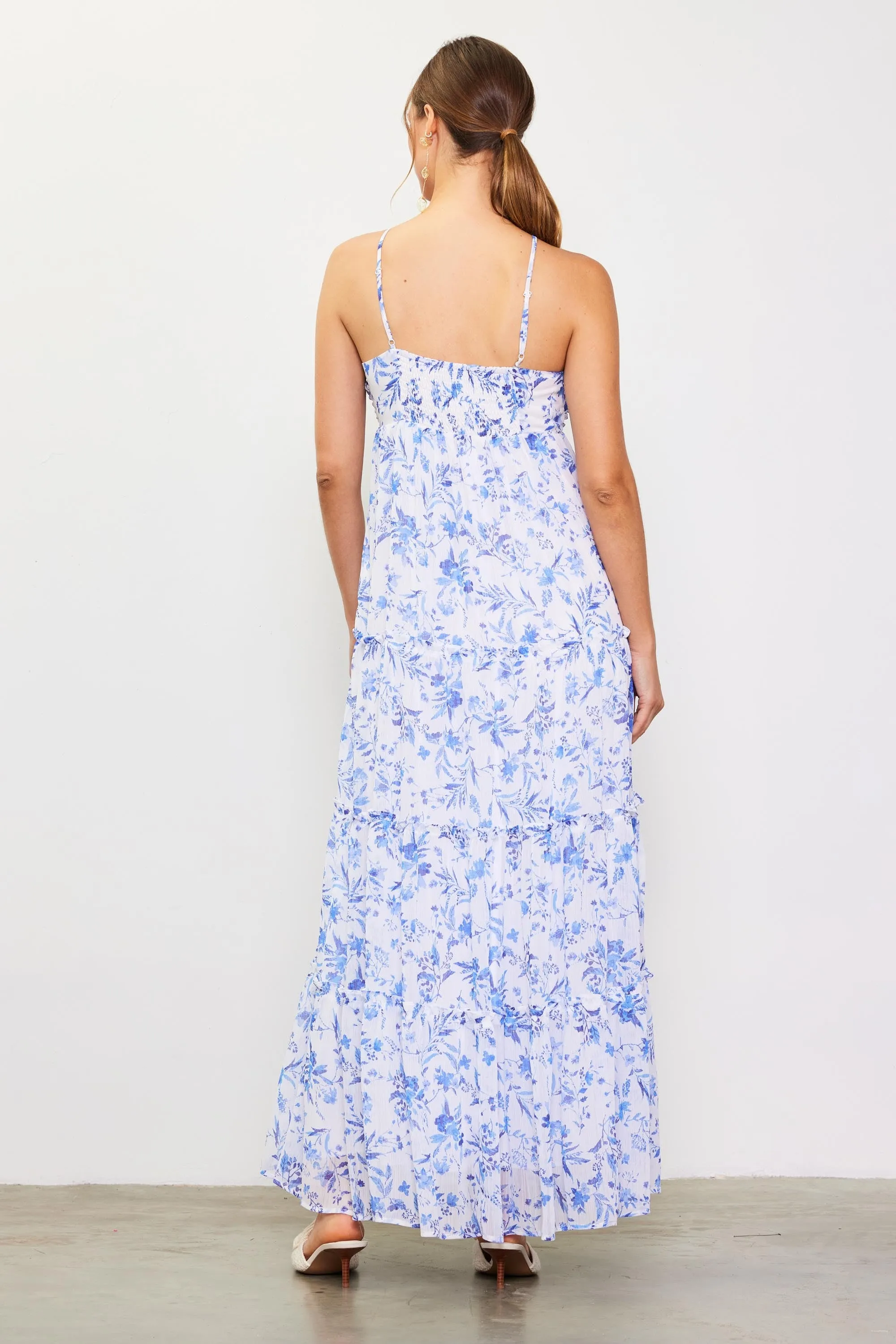 Blue Floral Halter Maxi Dress sold by Pinkblush product image thumbnail 4