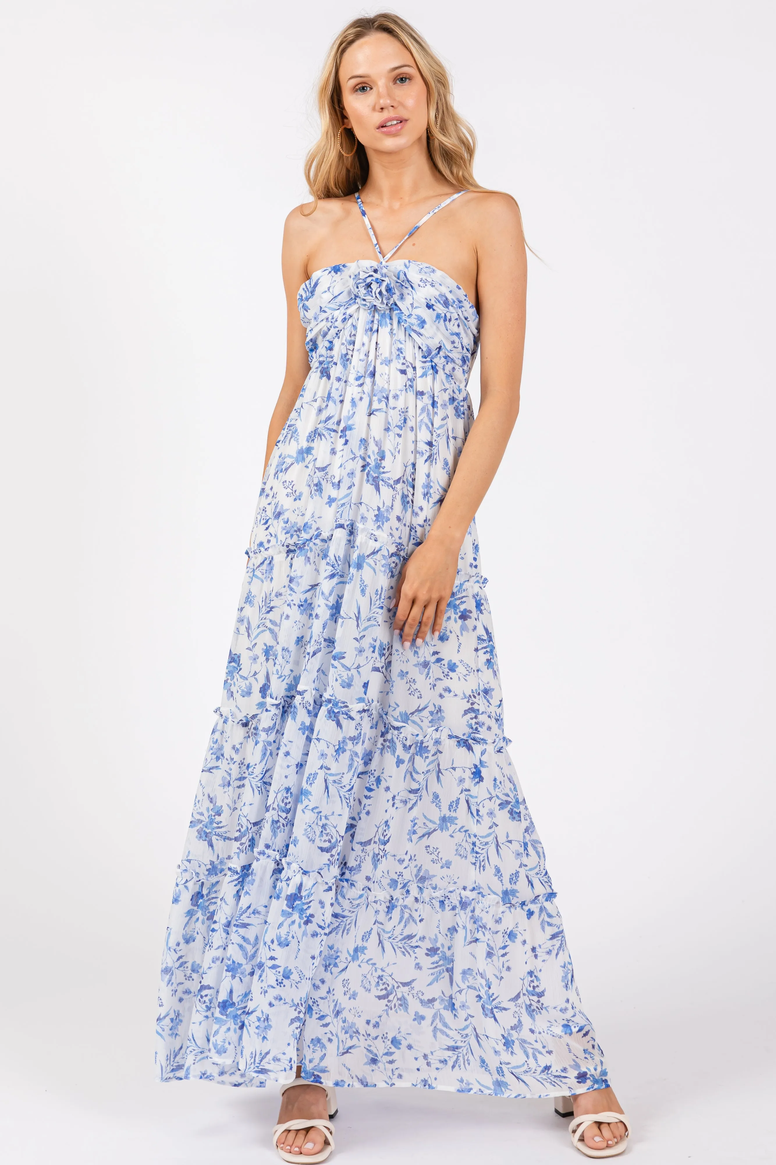 Blue Floral Halter Maxi Dress sold by Pinkblush product image thumbnail 5