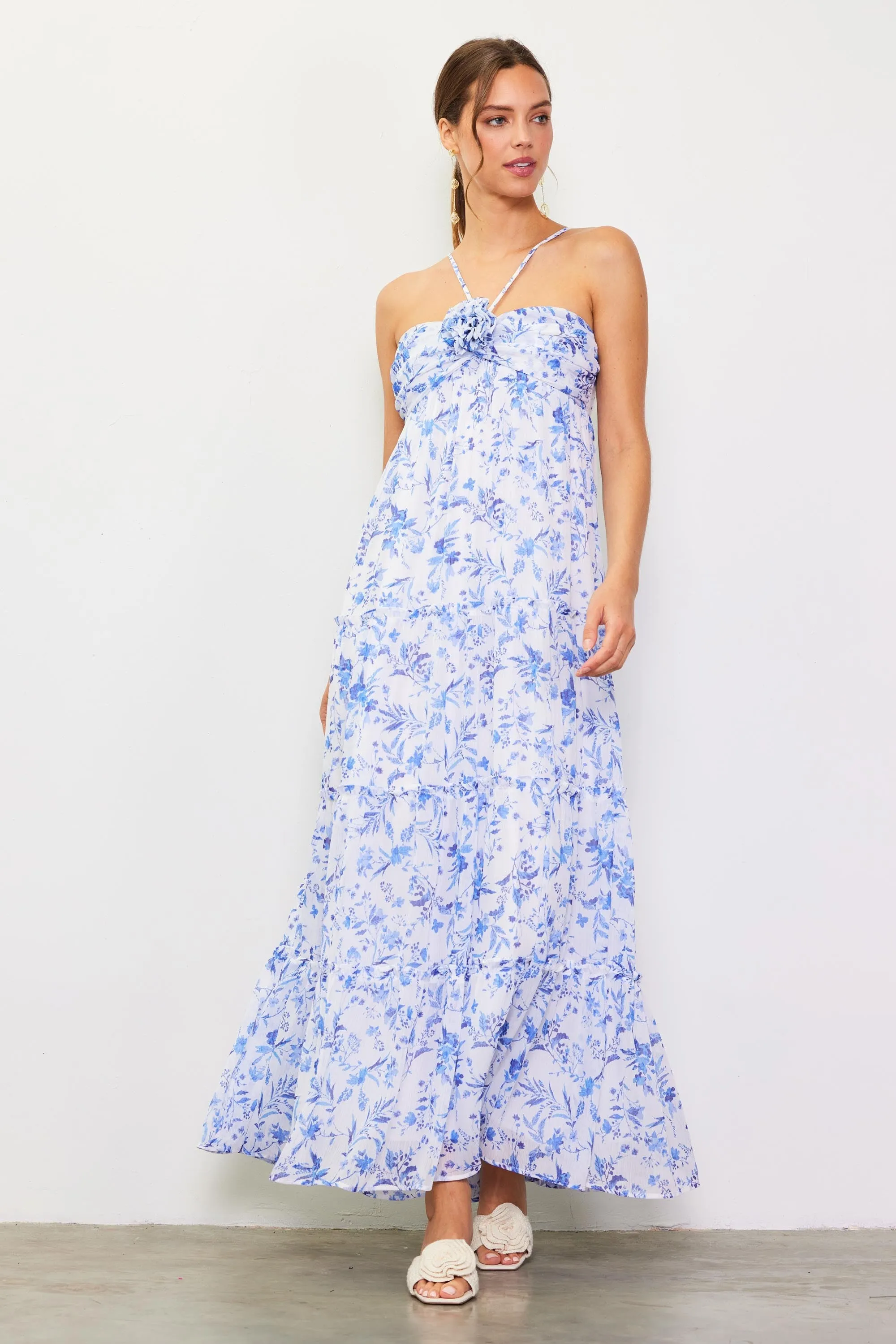 Blue Floral Halter Maxi Dress sold by Pinkblush product image thumbnail 2