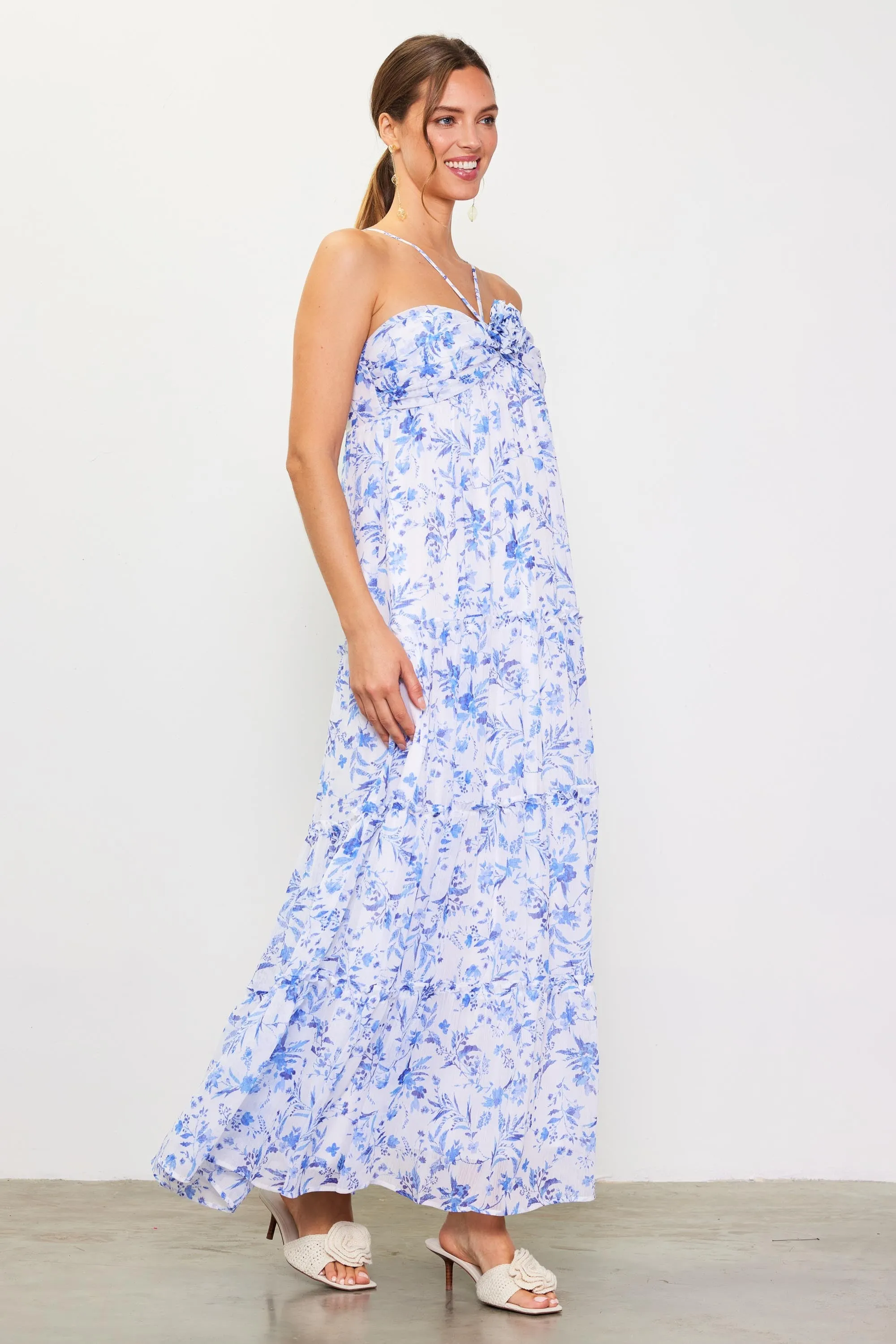 Blue Floral Halter Maxi Dress sold by Pinkblush product image thumbnail 3