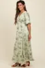 Light Olive Floral Chiffon Ruffle Accent Maxi Dress sold by Pinkblush