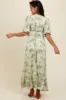 Light Olive Floral Chiffon Ruffle Accent Maxi Dress sold by Pinkblush