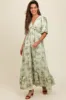 Light Olive Floral Chiffon Ruffle Accent Maxi Dress sold by Pinkblush