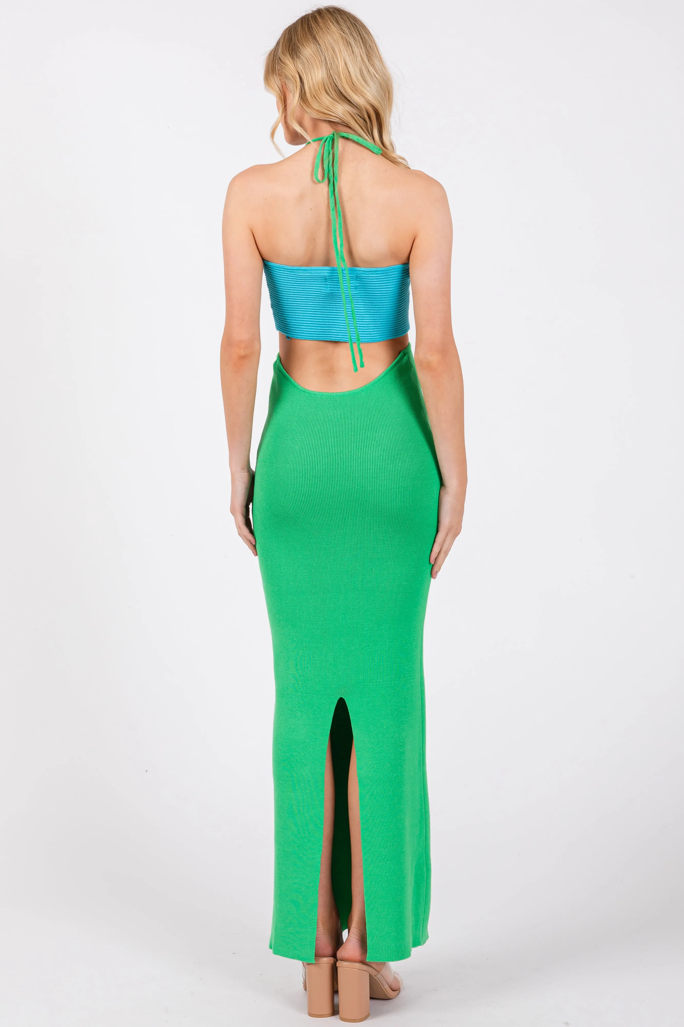 Blue Green Colorblock Fitted Maxi sold by Pinkblush product image thumbnail 4