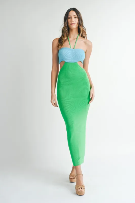 Blue Green Colorblock Fitted Maxi sold by Pinkblush
