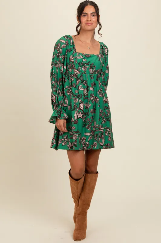 Green 3/4 Ruffle Sleeve Floral Mini Dress sold by Pinkblush
