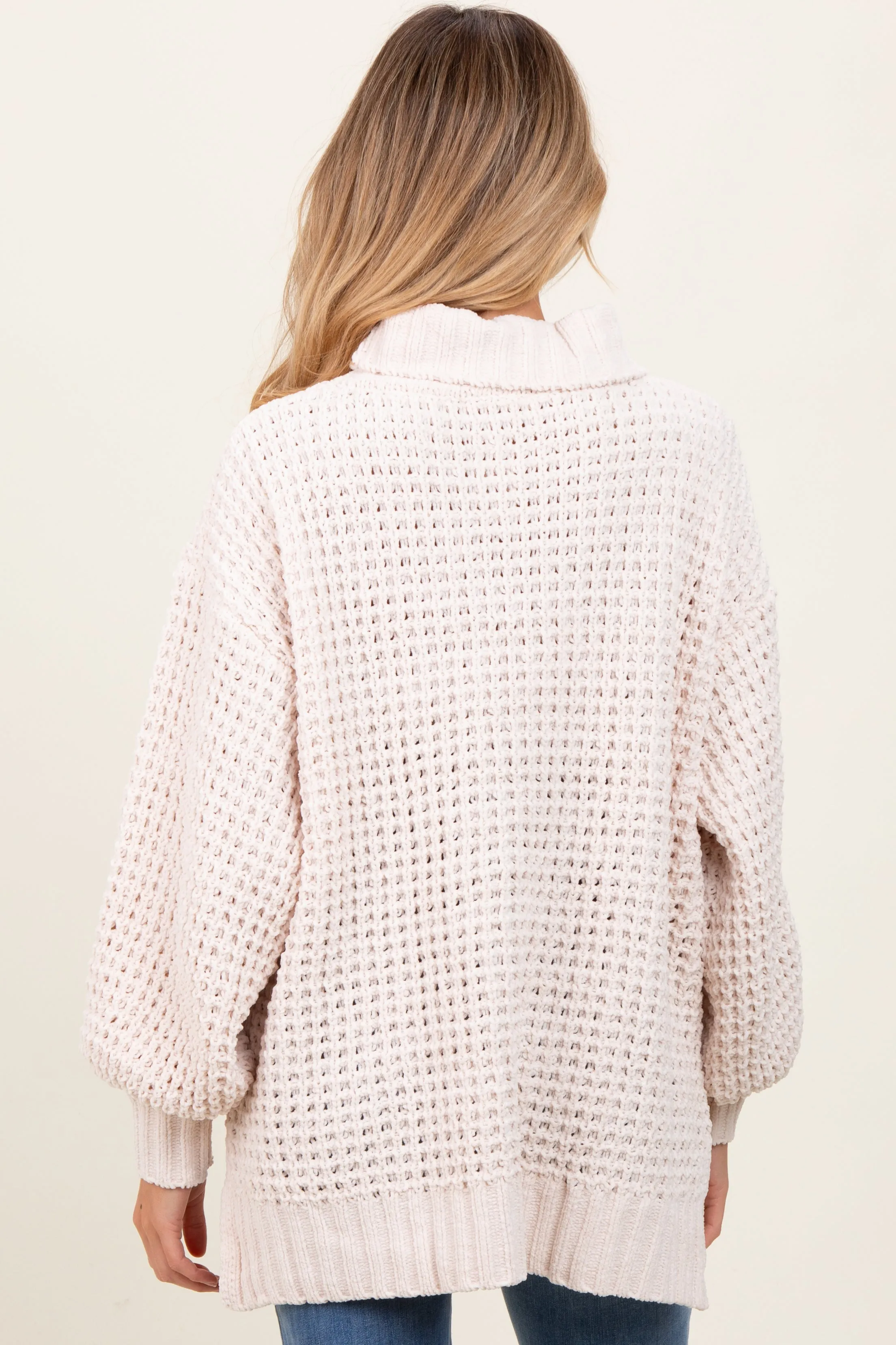 Cream Chunky Waffle Knit Maternity Turtleneck Sweater sold by Pinkblush product image thumbnail 3