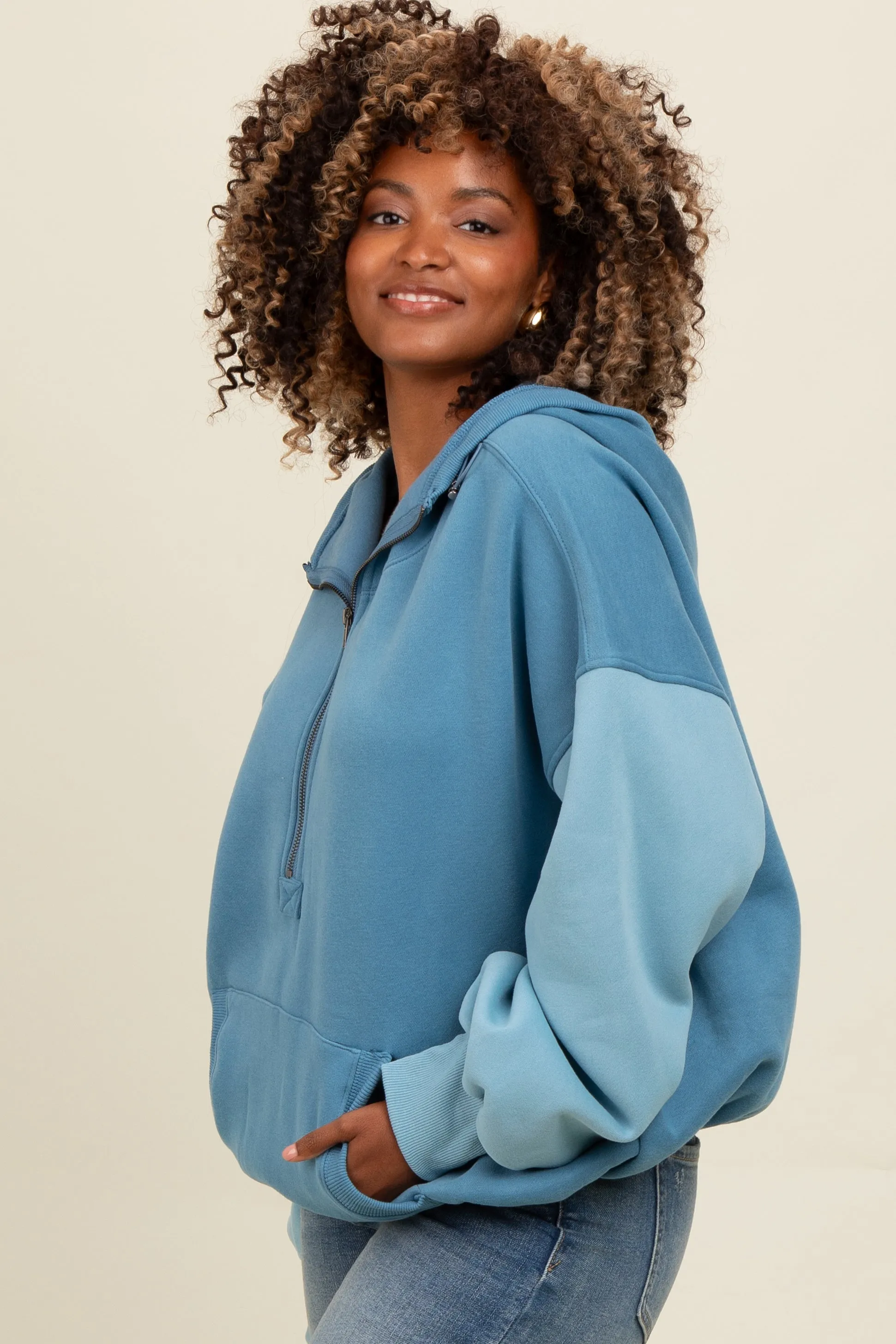 Blue Colorblock Half Zip Hoodie sold by Pinkblush product image thumbnail 3
