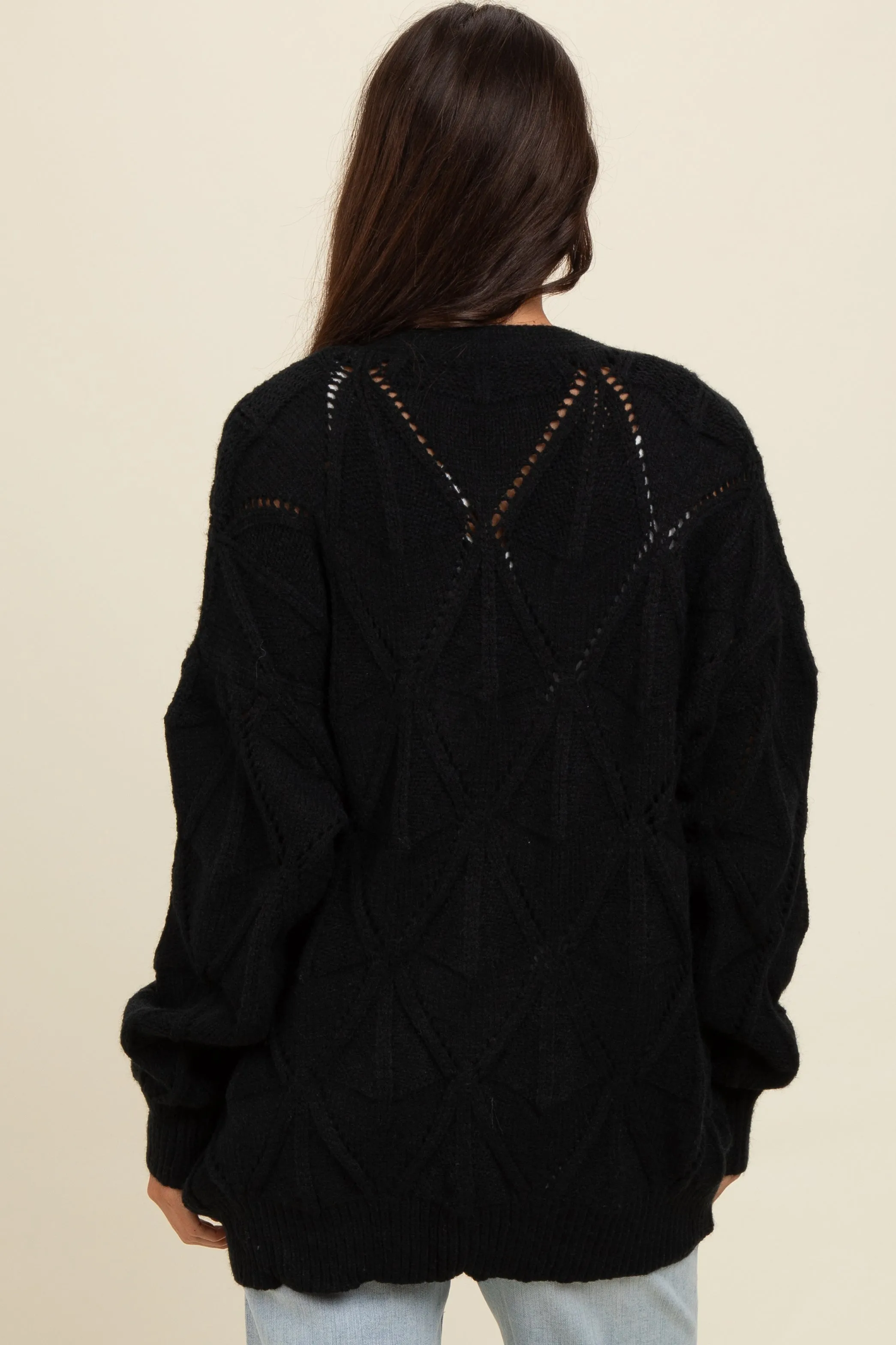 Black Textured Button Up Sweater Cardigan sold by Pinkblush product image thumbnail 2