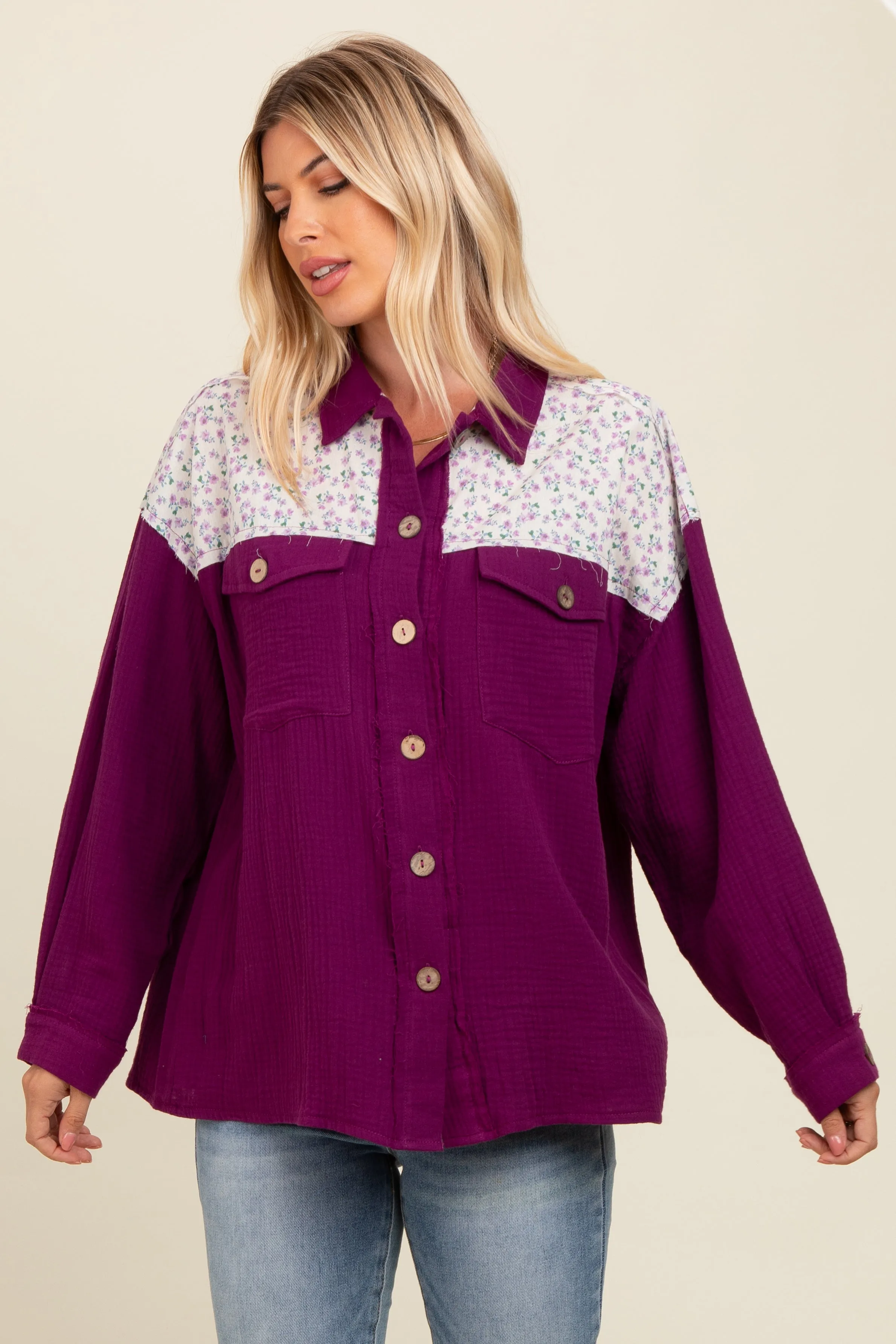Plum Colorblock Floral Button Down sold by Pinkblush product image thumbnail 2