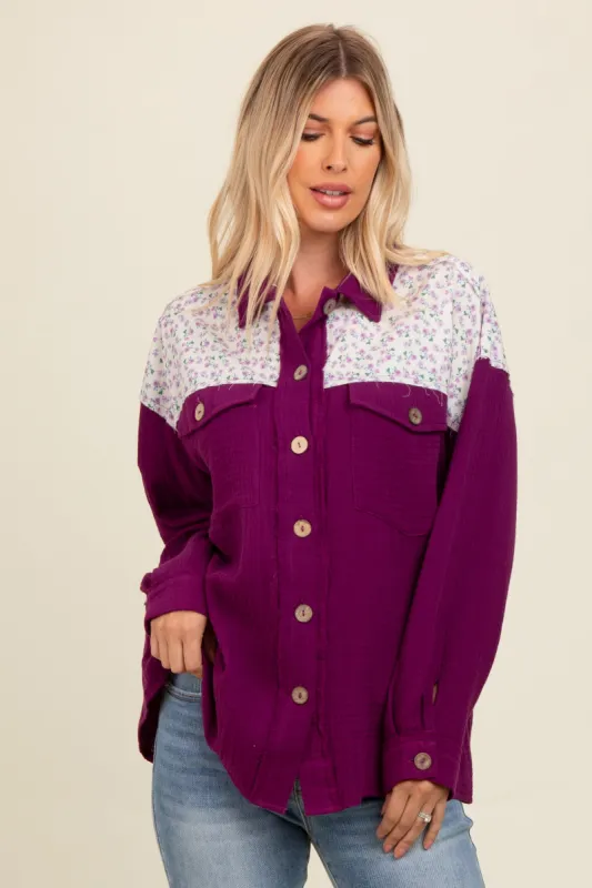 Plum Colorblock Floral Button Down sold by Pinkblush