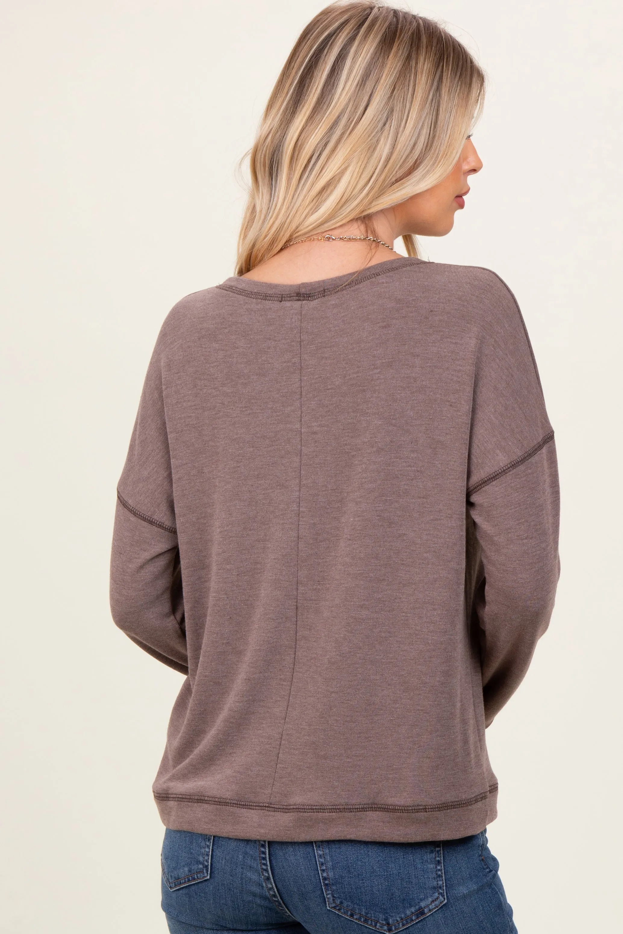 Mocha Stitch Detail Long Sleeve Top sold by Pinkblush product image thumbnail 3