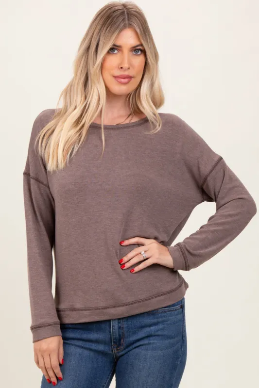 Mocha Stitch Detail Long Sleeve Top sold by Pinkblush
