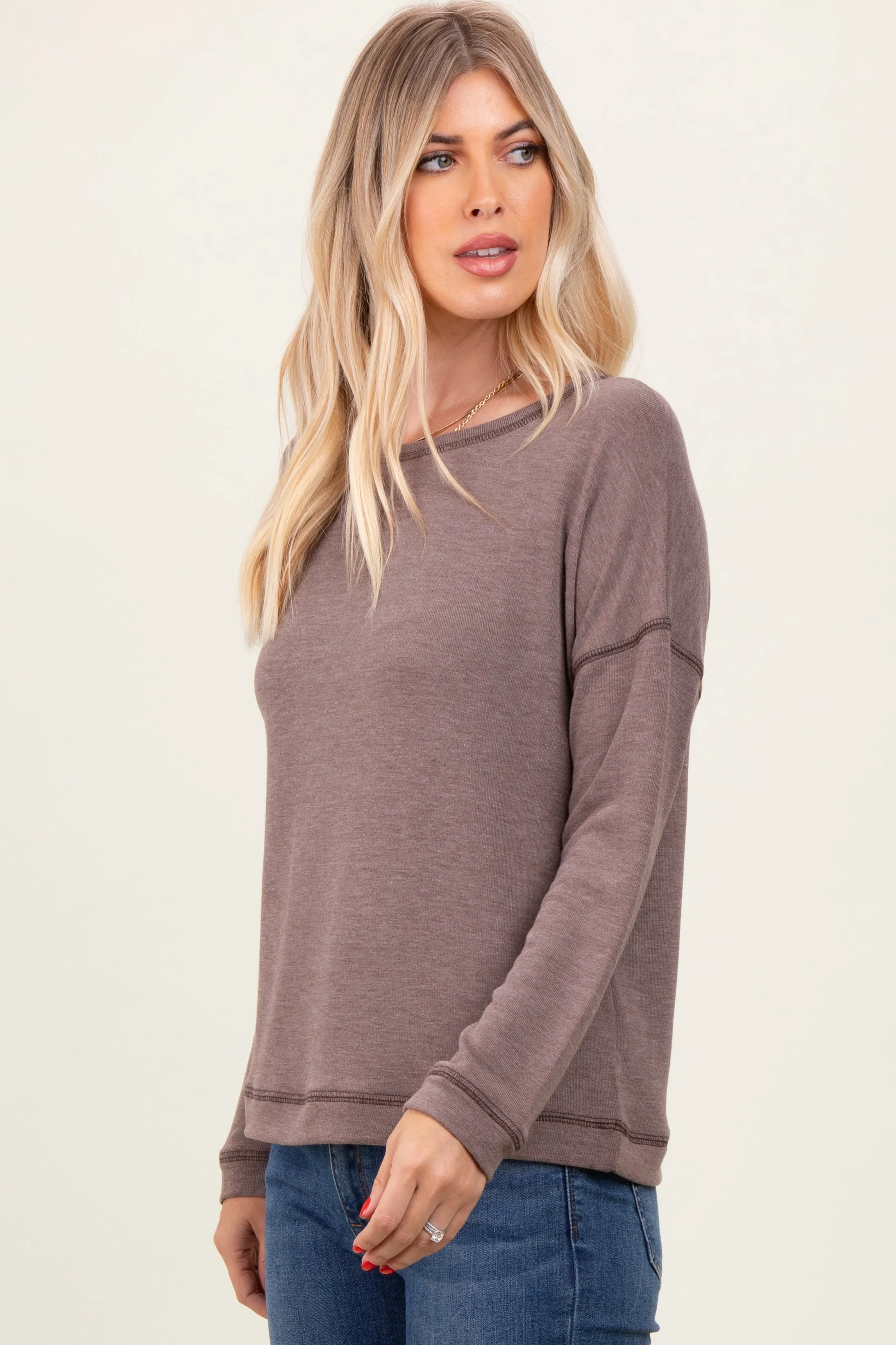 Mocha Stitch Detail Long Sleeve Top sold by Pinkblush product image thumbnail 2