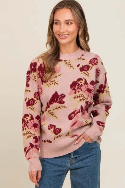 Mauve Floral Print Crew Neck Sweater made by Pinkblush