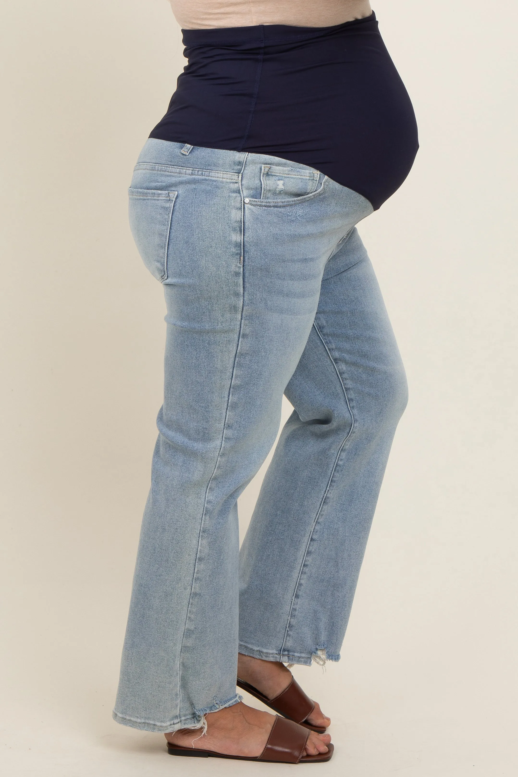 Light Blue Distressed Hem Maternity Plus Jeans sold by Pinkblush product image thumbnail 3
