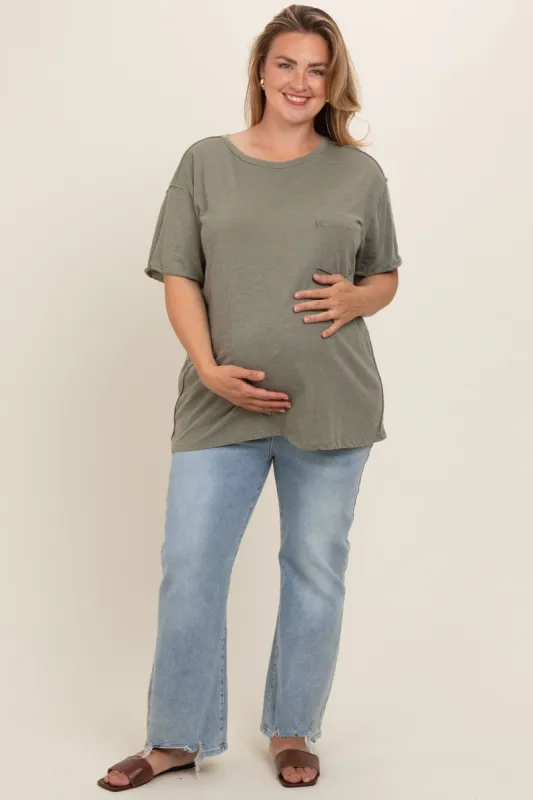 Light Blue Distressed Hem Maternity Plus Jeans sold by Pinkblush