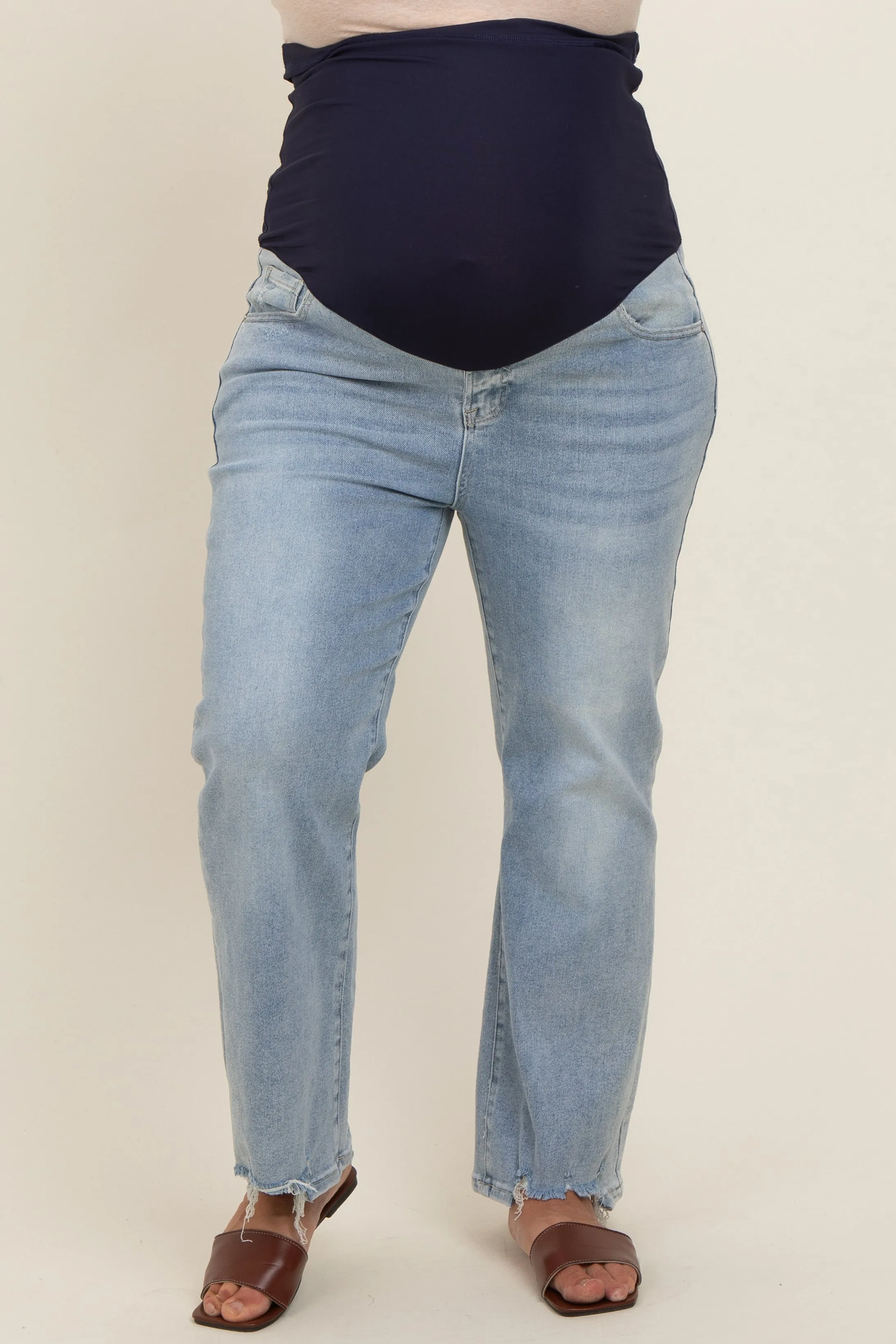 Light Blue Distressed Hem Maternity Plus Jeans sold by Pinkblush product image thumbnail 2