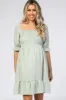 Mint Gingham Print Puff Sleeve Maternity Dress sold by Pinkblush
