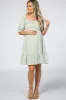 Mint Gingham Print Puff Sleeve Maternity Dress sold by Pinkblush