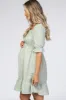 Mint Gingham Print Puff Sleeve Maternity Dress sold by Pinkblush