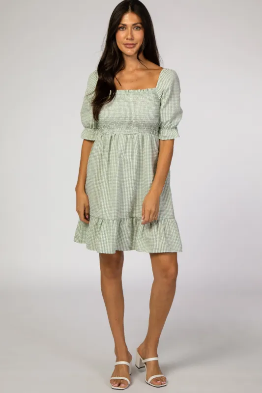 Mint Gingham Print Puff Sleeve Dress sold by Pinkblush