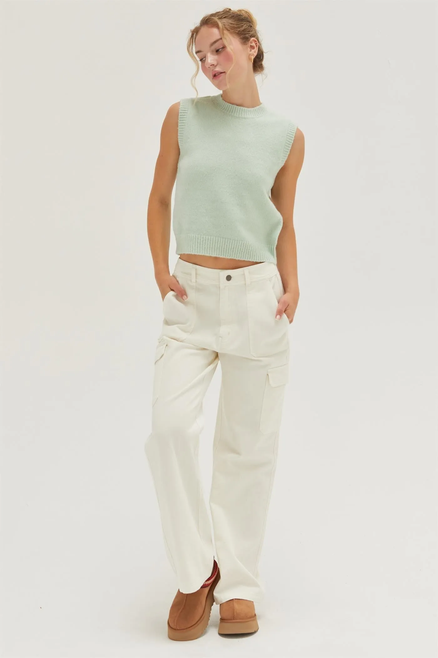 Mint Sleeveless Cropped Sweater Top sold by Pinkblush product image thumbnail 4