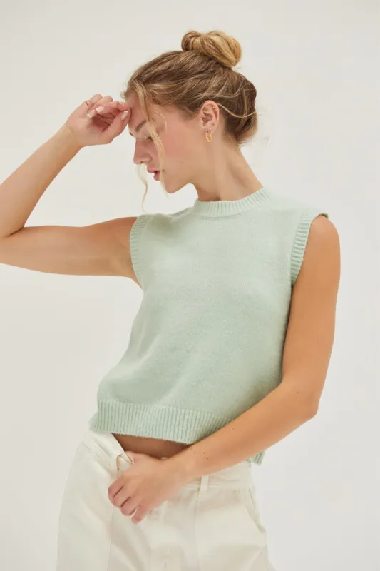 Mint Sleeveless Cropped Sweater Top sold by Pinkblush