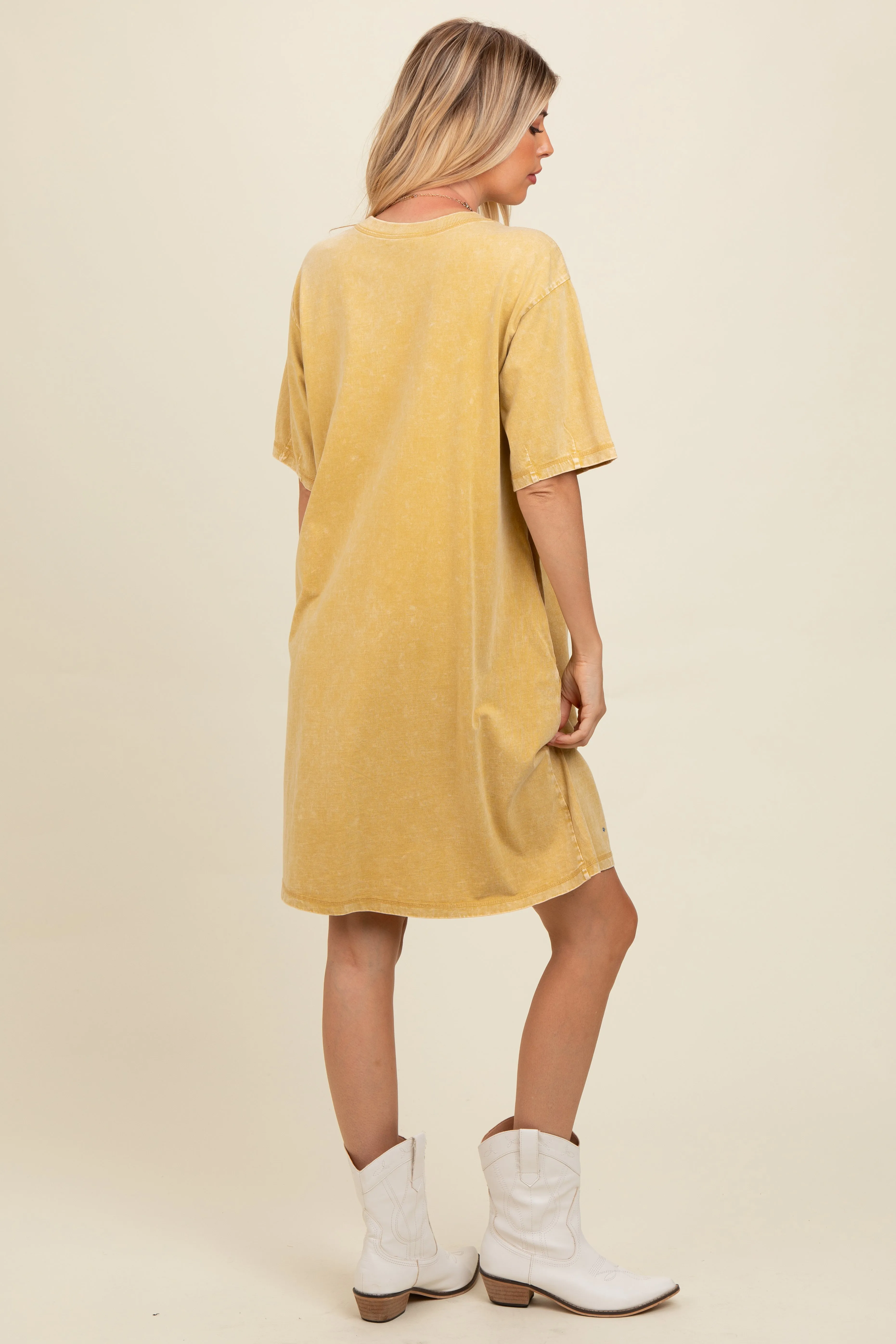 Yellow Rhinestone Mineral Washed T-Shirt Dress sold by Pinkblush product image thumbnail 4