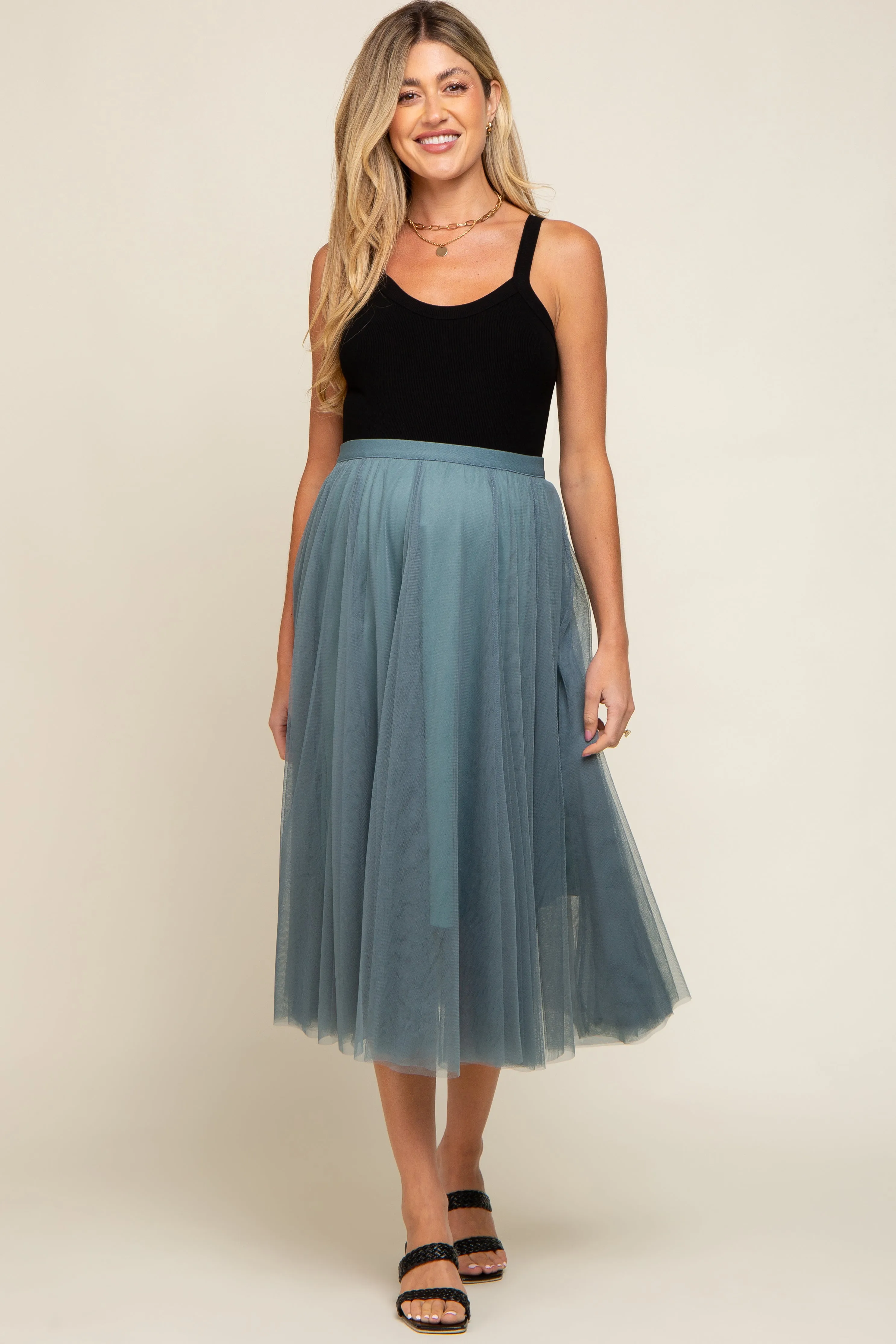 Teal Tulle Maternity Midi Skirt sold by Pinkblush