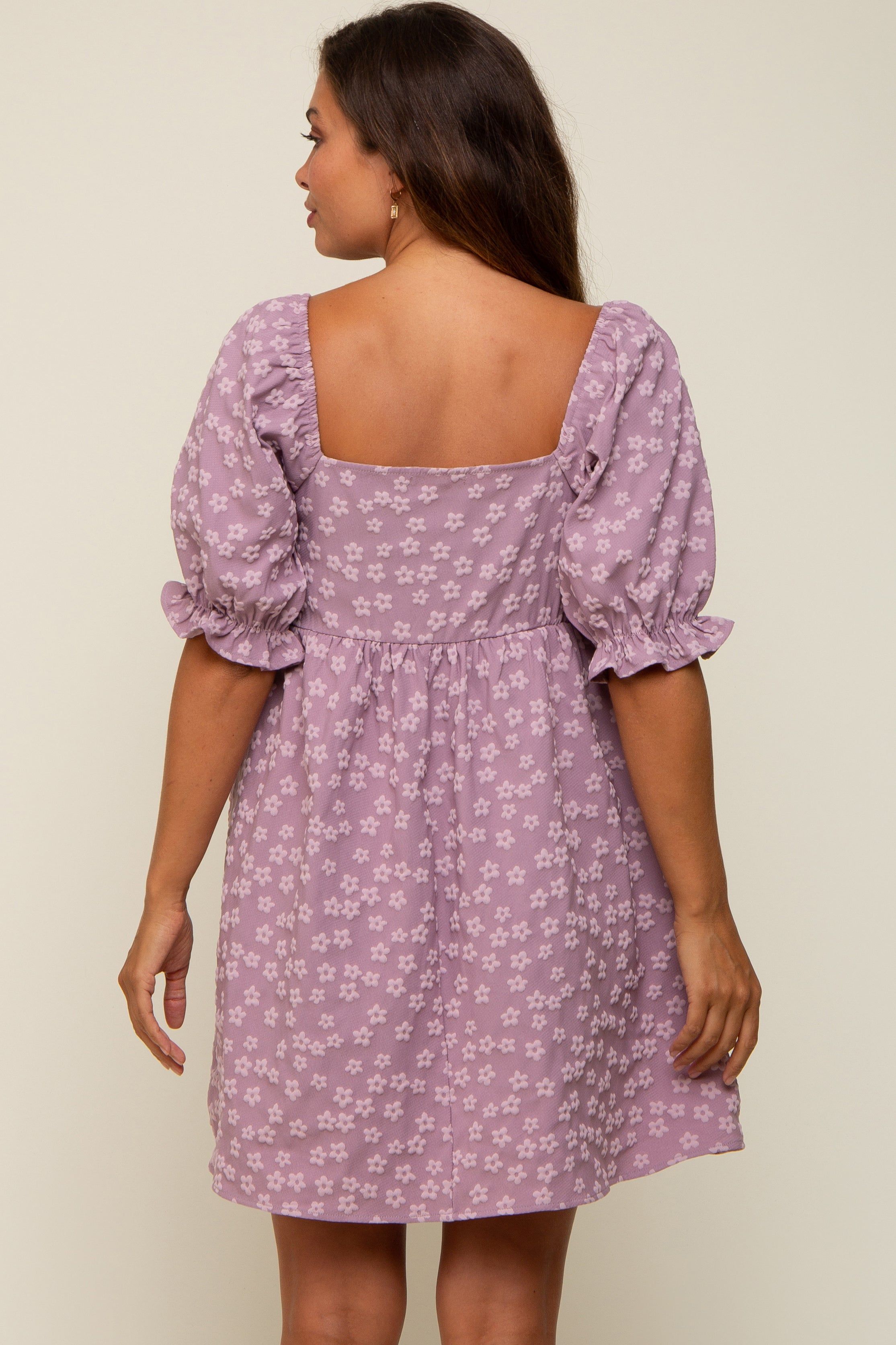 Lavender Floral Textured Square Neck Babydoll Maternity Dress sold by Pinkblush product image thumbnail 4